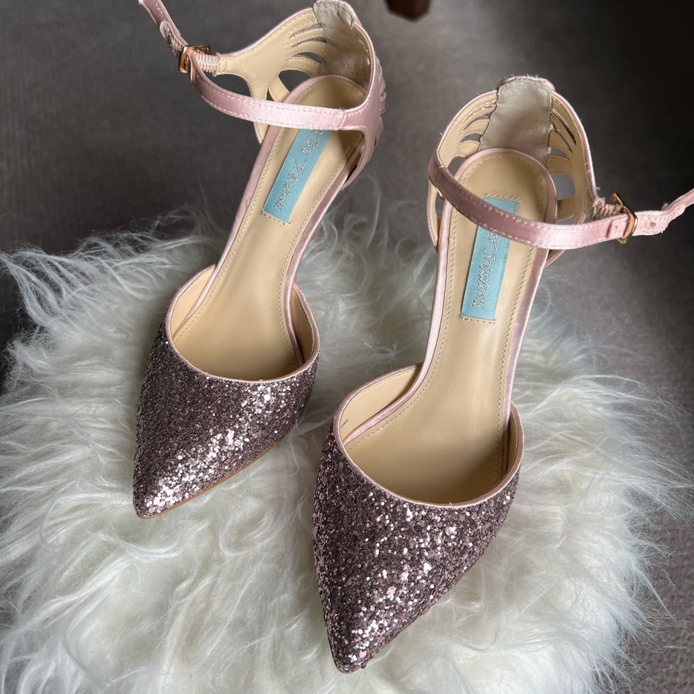 Betsey Johnson rose sparkly heels